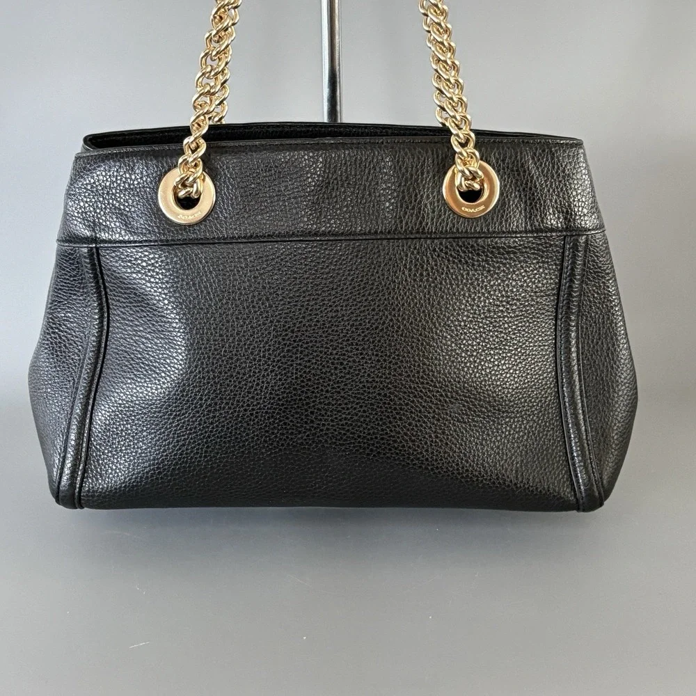 Coach Purse Brooke Chain Carryall Black Polished Pebble Leather EXCELLENT!